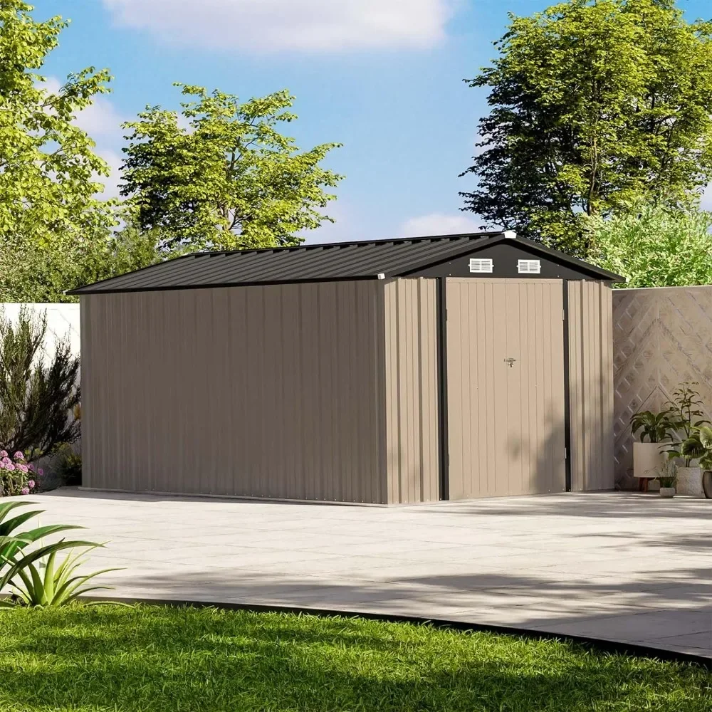 

Outdoor Storage Shed, 12 X 8 FT Steel Sheds Storages House with Design of Lockable Doors, Outdoor Storage Shed