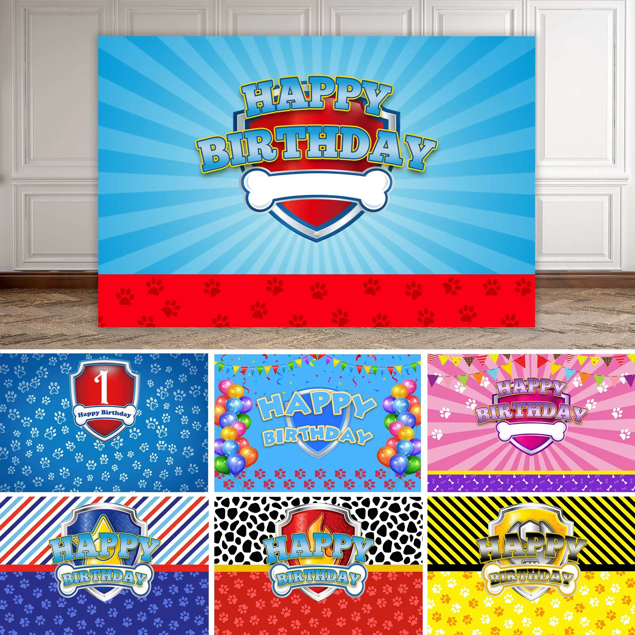 NeoBack Kids Photography Puppy Background Boy Girl Baby Dog Blue Paw Birthday Banner Backdrop Party Children Photo Photocall