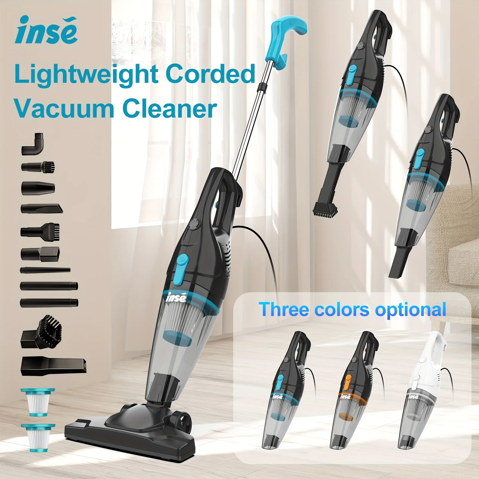 

INSE R3s Corded Vacuum Cleaner, 400W High-performance Motor, 16KPa Strong Suction Power, 9 Different Combinations, Can Flexibly Clean Pet Hair, Dirt, And Dust