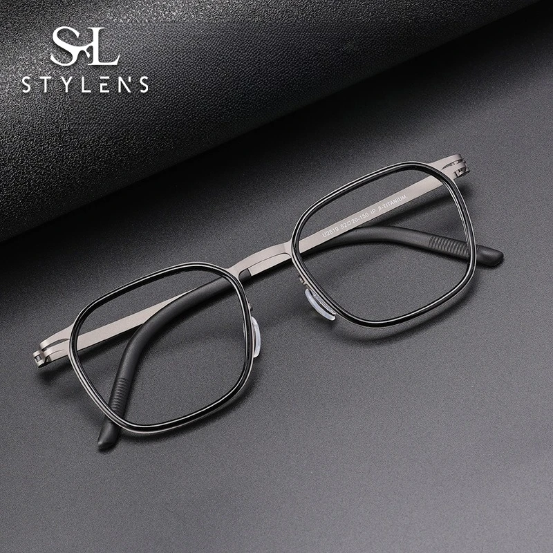 

STYLENS Business Ultralight Pure Titanium Glasses Men's Round Reading Glasses Anti Blue Light Prescription Customization 2619