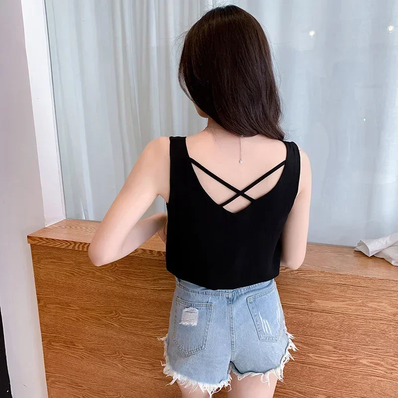 

Черные женские топы на бретелях, корейские модные женские топы и блузки, шифоновые женские майки без рукавов с v-образным вырезом, жилет OL, летняя женская одежда