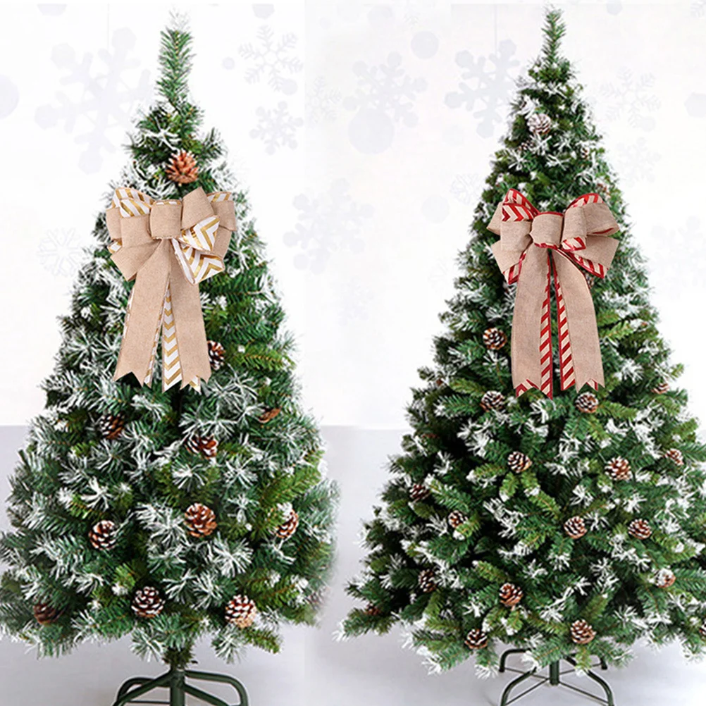 

2pcs Christmas Bowknot Tree Ornaments Red Khaki Festive Holiday Decor Xmas Party Diy Home Tree Decoration Craft Adornment