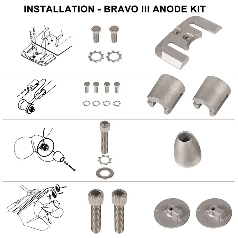 Marine Accessories CMBRAVO3KITA For Mercury Bravo 3 Stern Drives 2004 &Up Aluminum Anode Kit,Replaces OEM 888761Q02 888761Q04