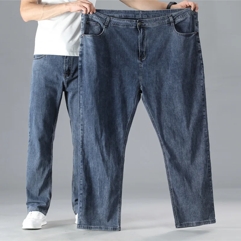 

Plus jeans men loose spring man thin high waist high elasticity father trousers 52 50 48 mens pants baggy jeans 54 56 mens jeans