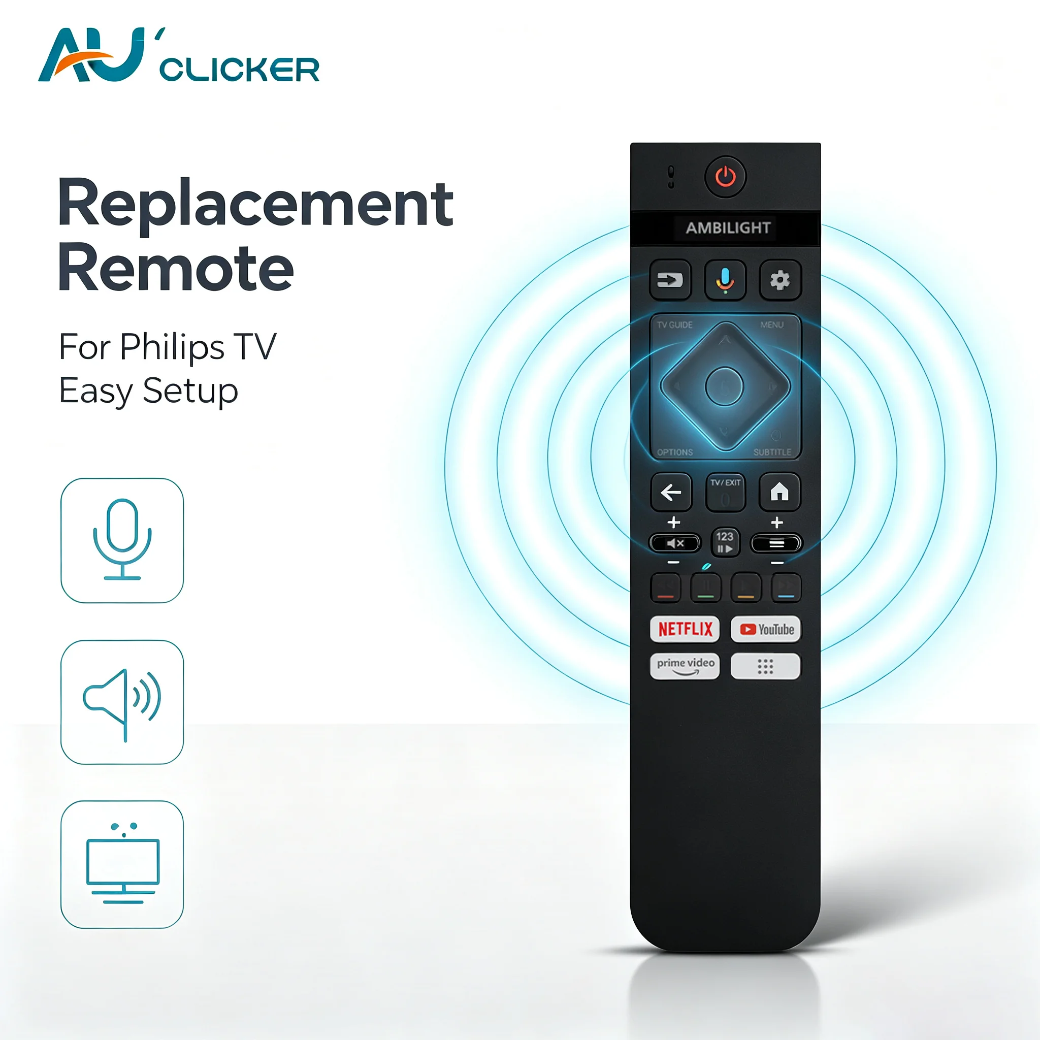 PH-V26 Voice Remote Control Compatible with Philips Smart TV OLED908/12 550LED819/12 4K UHD Replacement Remote