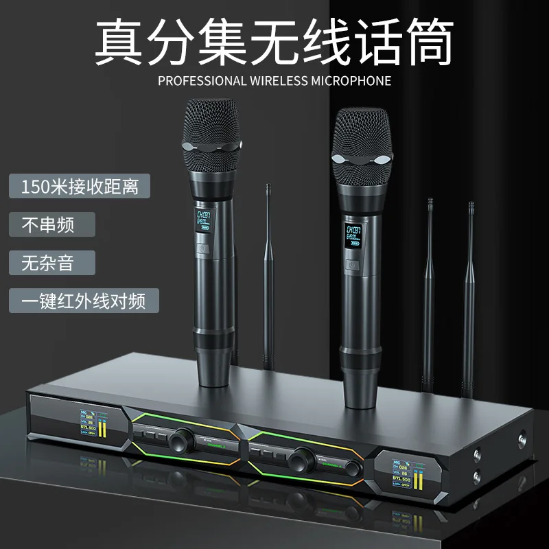 Xtuga GA808 Professional UHF Karaoke Home Singing Dynamic  Wireless Antenna Diversity Microphone With RGB Light for Church