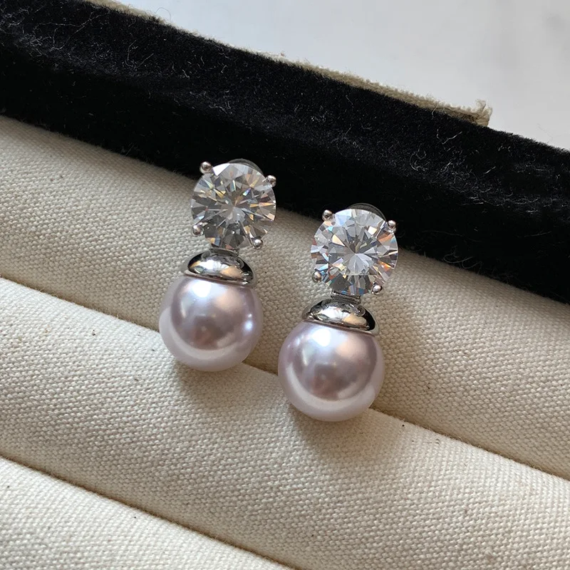 S925 Silver Needle Rose Purple Pearl Earrings Women's Light Luxury Fashion Design Women's Accessories Jewelry Wholesale