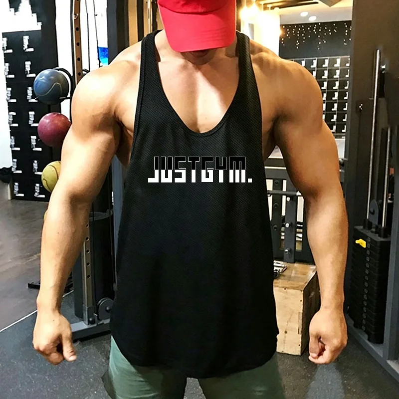 Men's Running Vests Quick Dry Breathable Mesh Curved Hem Gym Workout Tank Top Athletic Bodybuilding Fitness Training Shirt