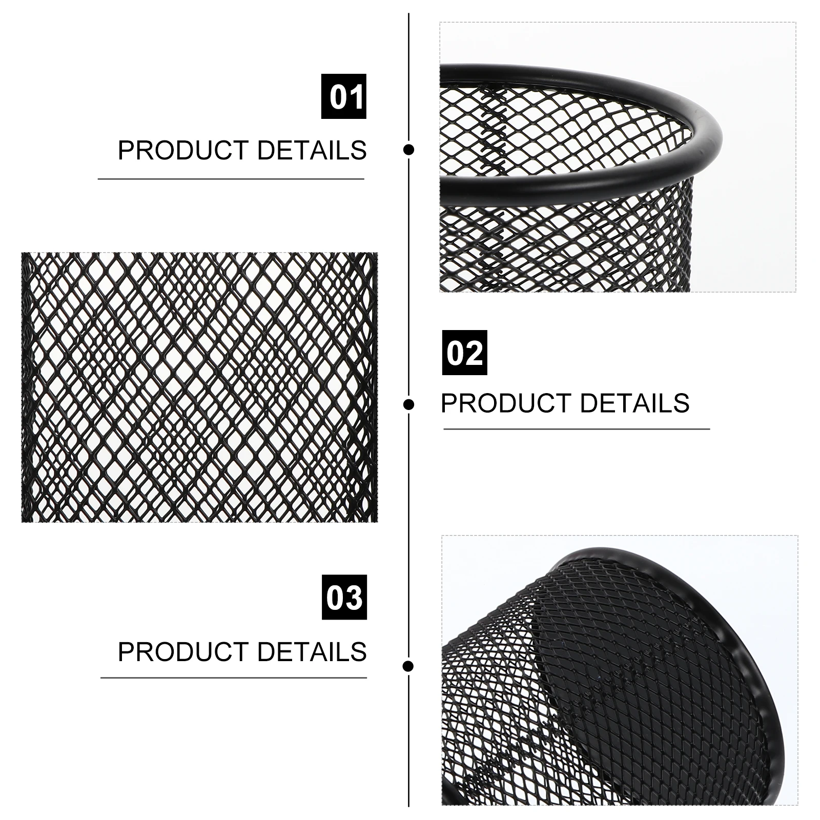 

3pcs Metal Pen Pot Round Iron Mesh Desktop Organizer For Pens Pencils Cosmetics Office Home Use Stationery Container
