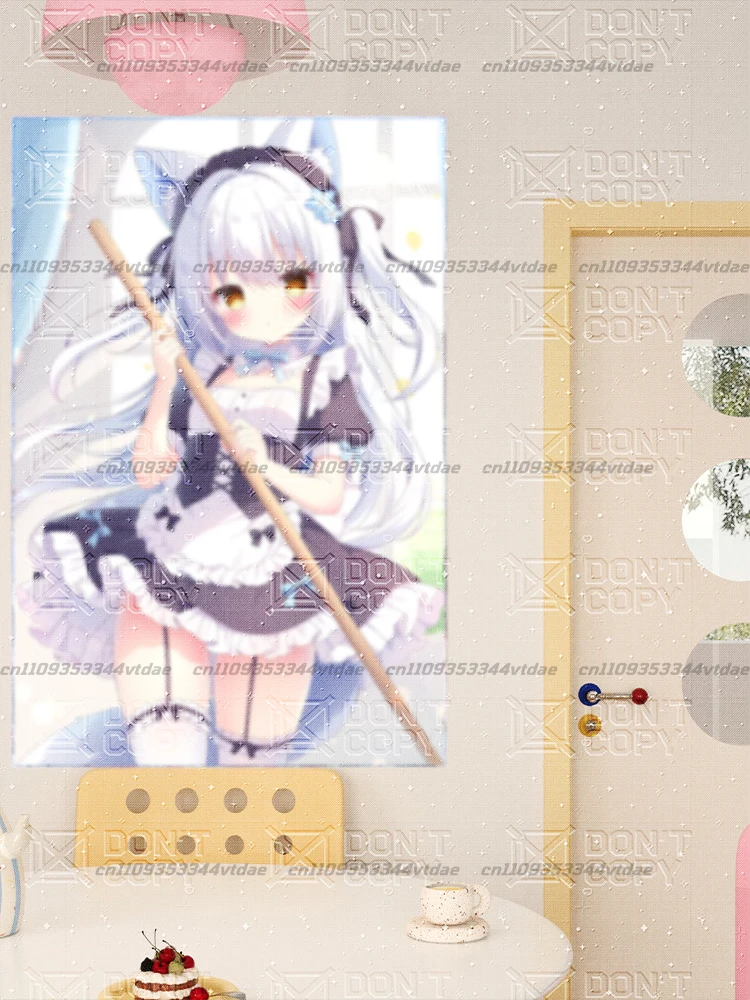 Otaku Anime Tapestry Cute Maid Girl White Hair Kawaii Bedroom Wall Decor Fabric Poster Gaming Room Decoration Gift