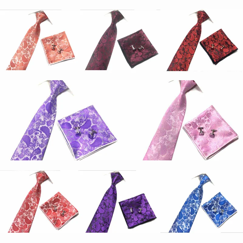 Hanky Bow tie Handkerchief NeckTie  Pocket Squares Mens Cufflinks 3Pcs Set Tie Christmas Formal school Hot MJ88