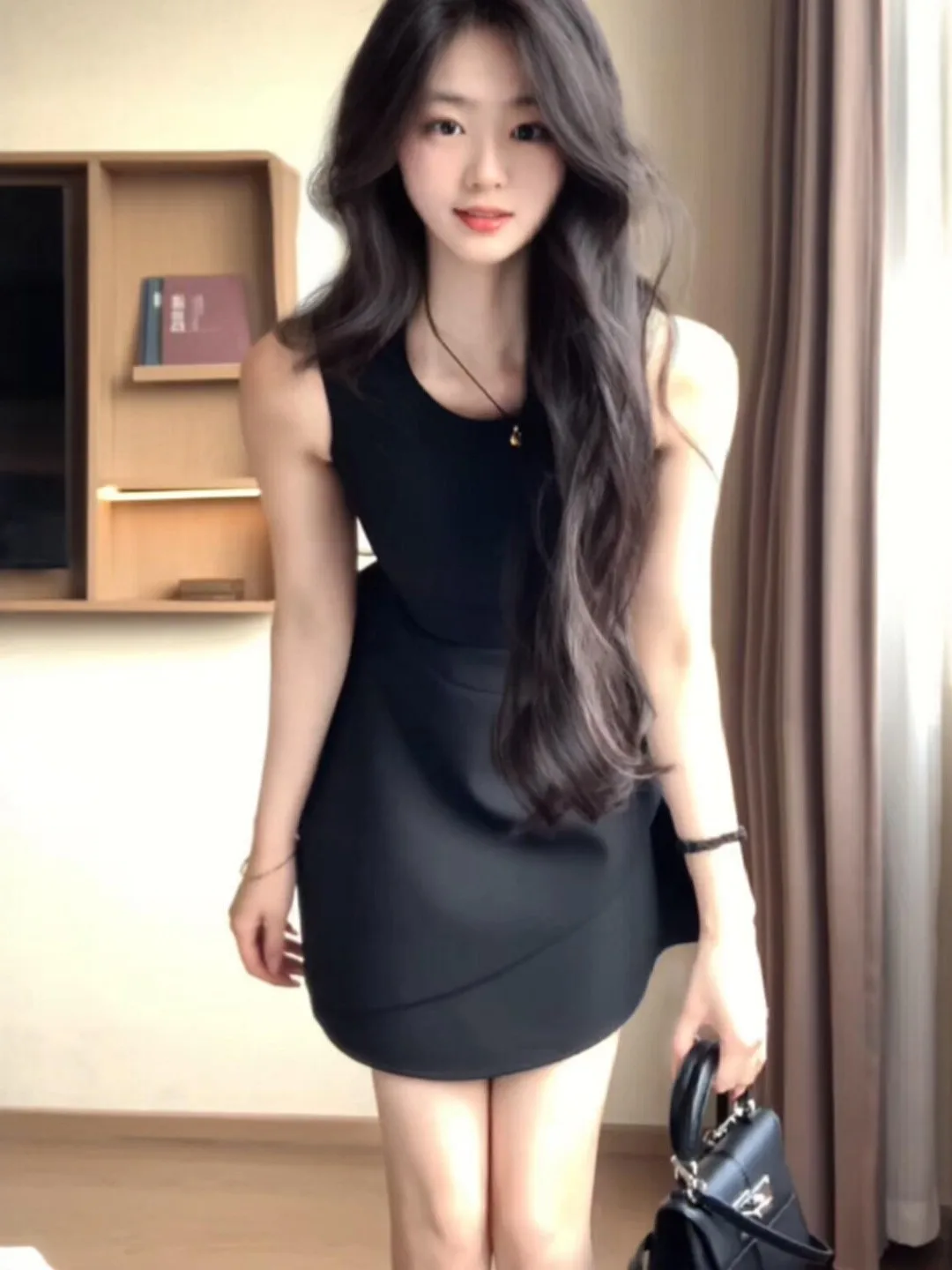 

Slimming Effect Korean Style Vest Short Skirt Dress Summer New Fashion Waist Cinched Midi Dress Sleeveless round Neck Dress