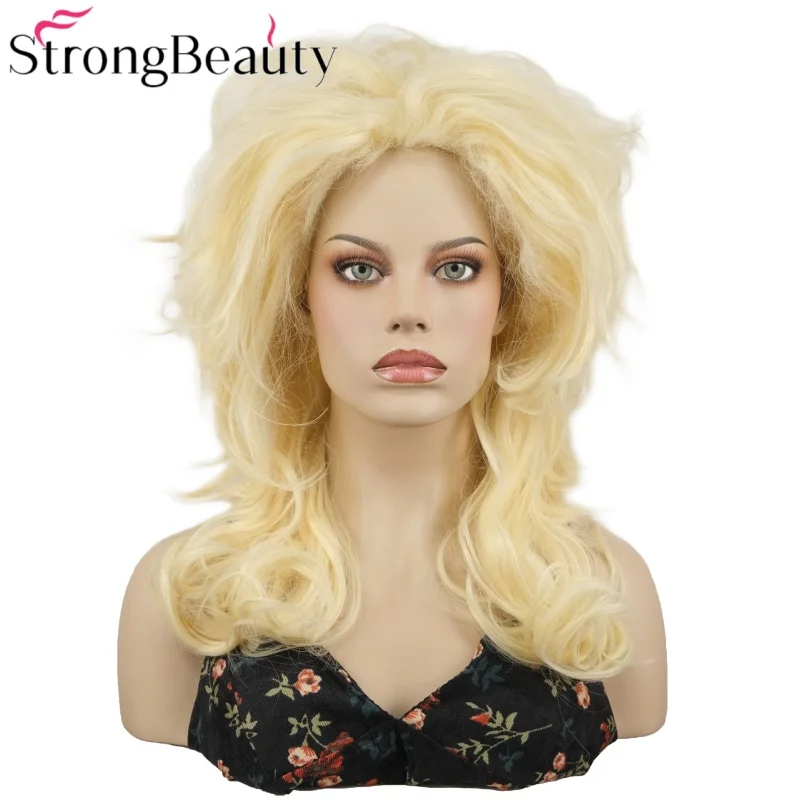 شعر مستعار اصطناعي طويل مجعد من سترونج بيوتي، شعر مستعار أشقر، شعر مستعار كوسبلاي لحفلات الهالوين للنساء