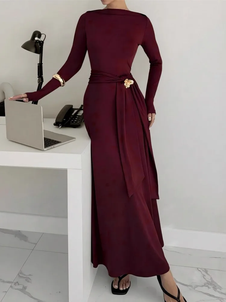 Sukienki damskie w stylu Y2K na wiosnę i jesień, seksowne sukienki bodycon w kolorze czerwonym do klubu, sukienki maxi z długim rękawem, jednolite sukienki na imprezę, do klubu, na wieczór, kolekcja 2026