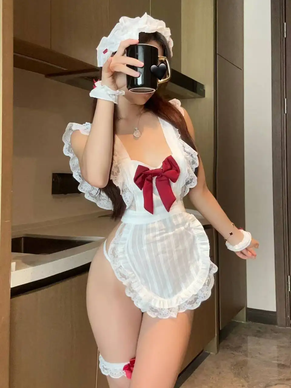 Sexy Playful Maid Sexy Pure Desire Ruffled Lace Uniform Dress Elegant Fashion Sexy Korean Women Mini Tank Dress 2024 New A6S9