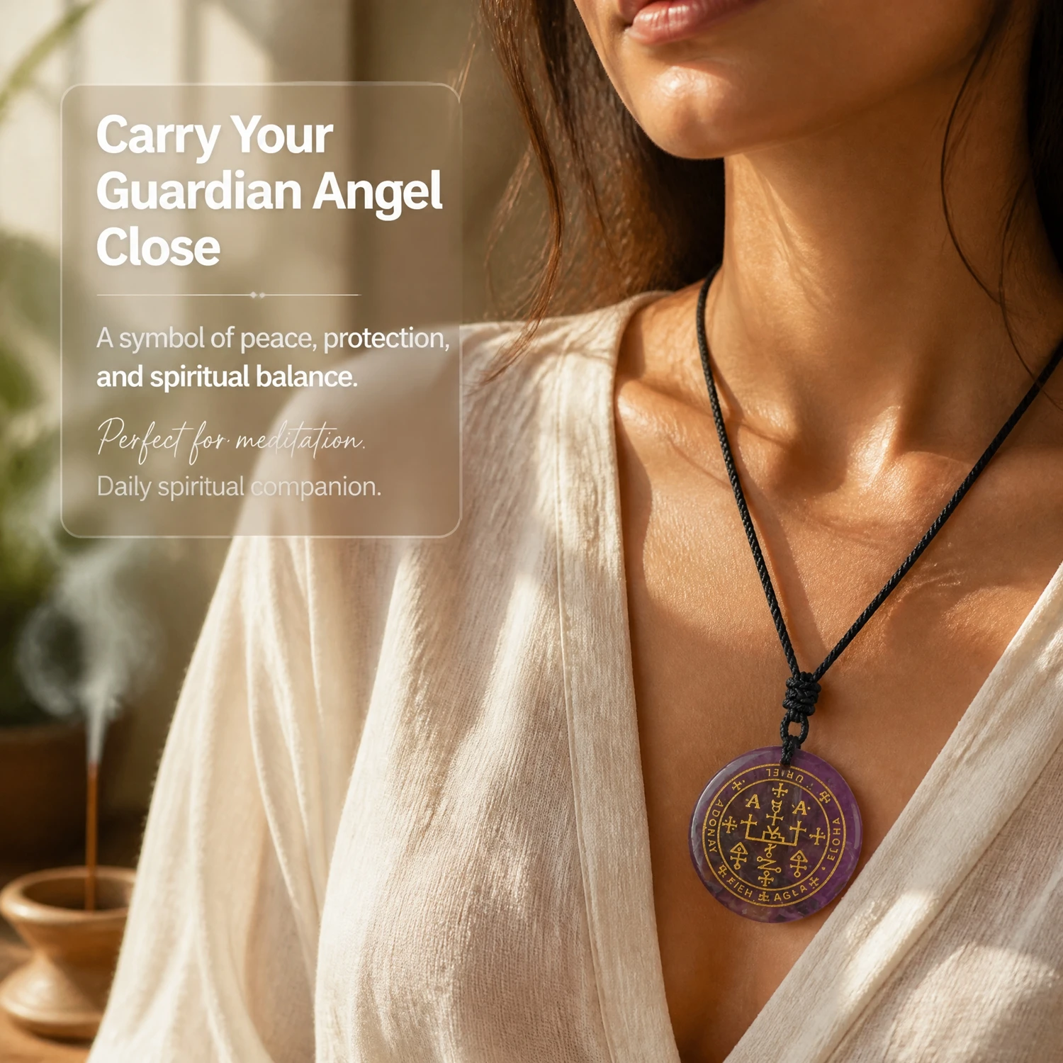 Seven Archangels Amulet Natural Amethyst Crystal Quartz Necklaces Women Men Seal of Solomon Talisman Necklace Protection Jewelry