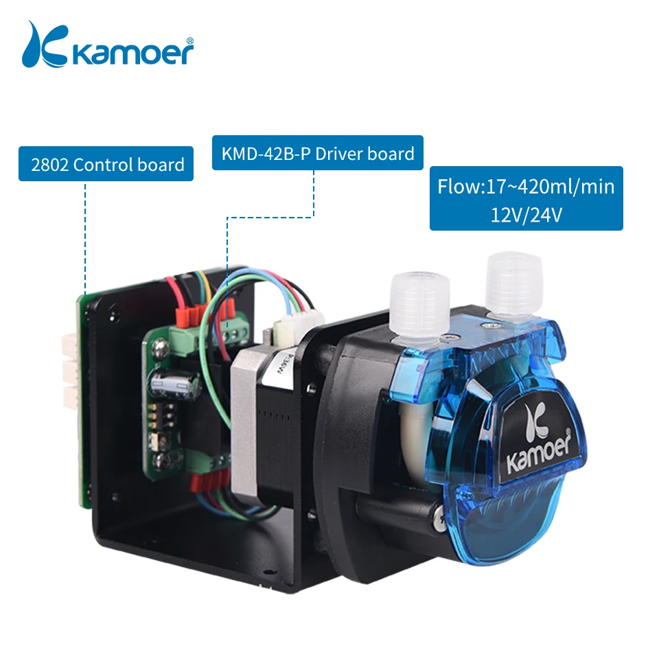 Kamoer KCM-ODM Precyzyjna pompa perystaltyczna 12V/24V Pompa dozująca do laboratoryjnego silnika krokowego do przenoszenia cieczy - instalacja typu