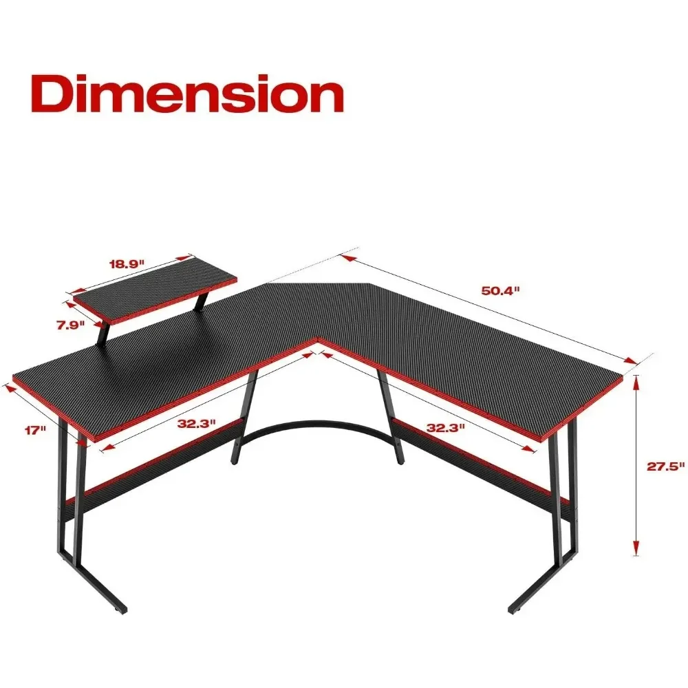 L Shaped Gaming Desk Computer Corner Desk PC Gaming Desk Table with Large Monitor Riser Stand for Home Office Sturdy Writing