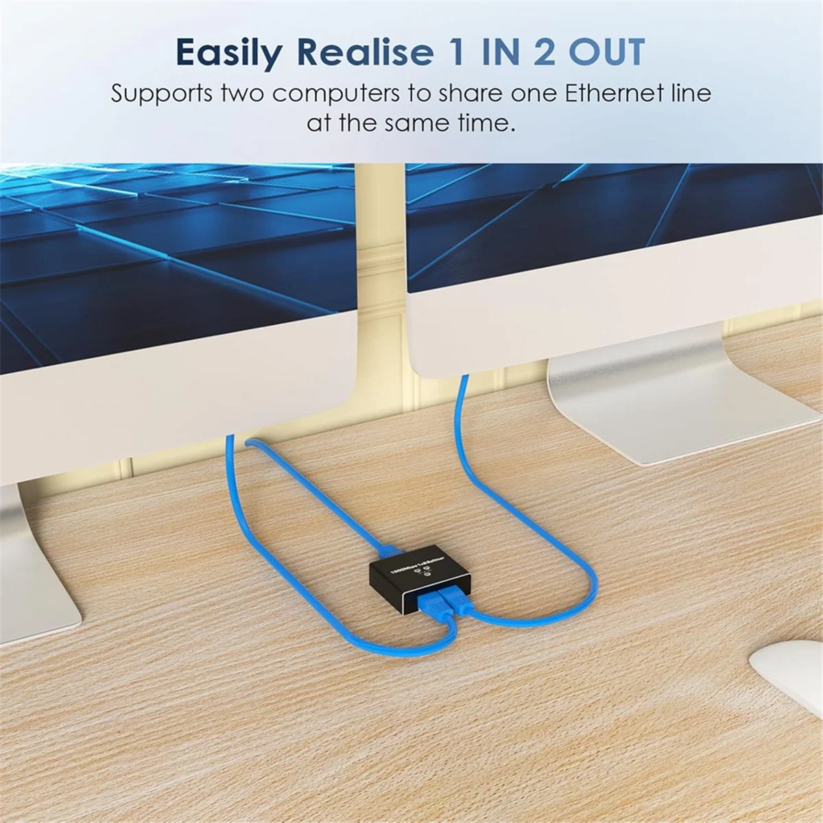 A03R Ethernet Splitter 1 to 2 High Speed Ethernet Switch 1000Mbps 2 Port Gigabit Ethernet Splitter Splitter with Power Cord
