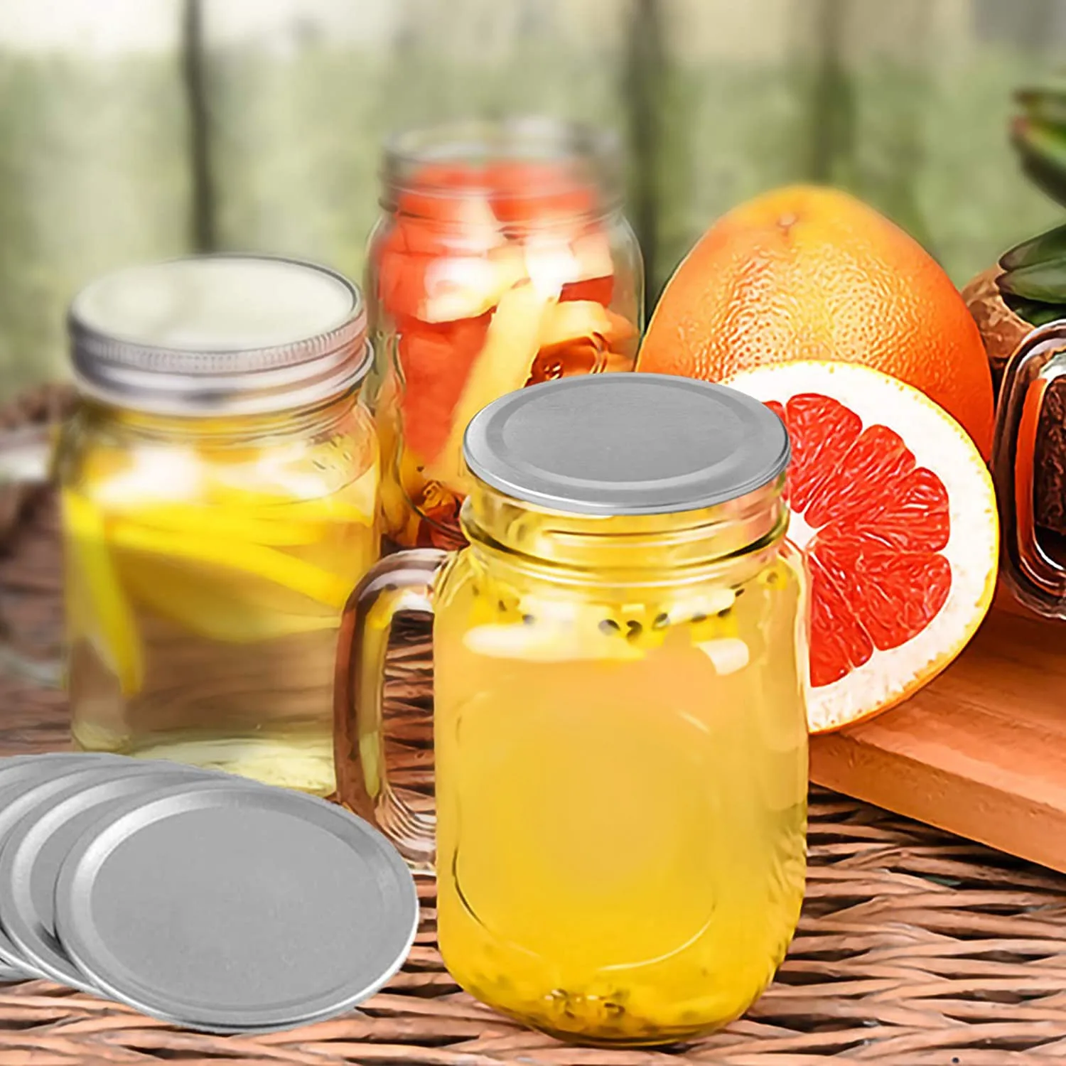 50 قطعة من أغطية تعليب الجرار ذات الفم العريض 86 مم، أغطية فضية من النوع المنفصل المقاوم للتسرب مع حلقات أختام من السيليكون الساخنة #5