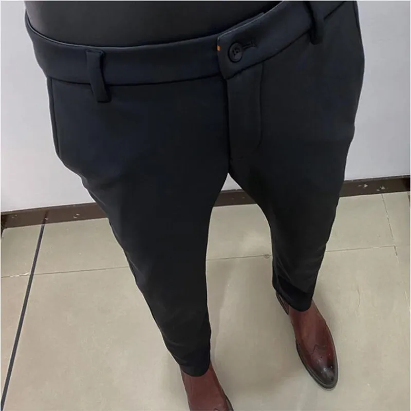 2025 خريف شتاء جديد مع المخملية سراويل تقليدية دافئة عالية الجودة سليم صالح الرجال الأعمال الرسمية مكتب الاجتماعية الصلبة بنطلون #2