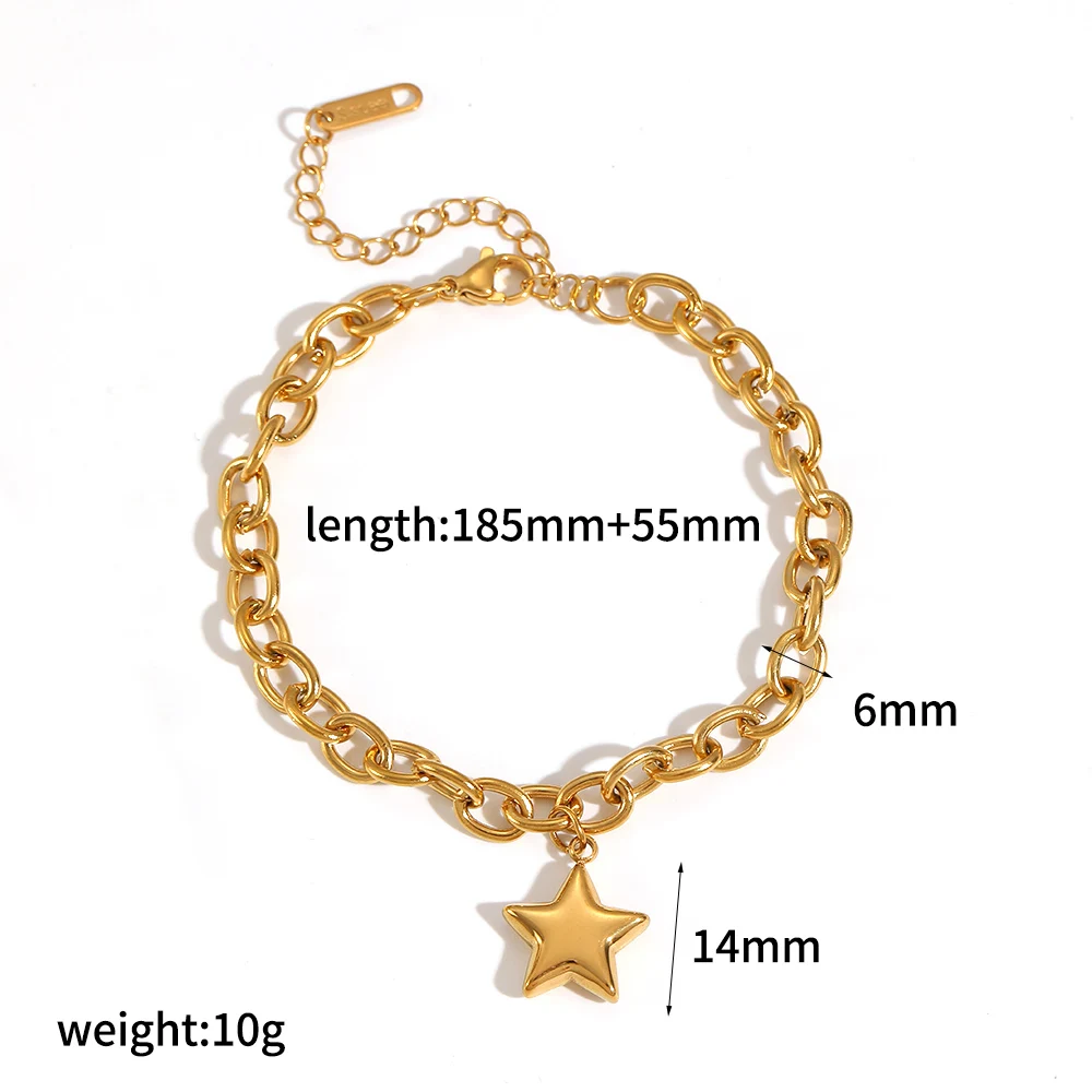 Schlichtes, klassisches, 18 Karat vergoldetes Edelstahl-Armband mit fünfzackigem Sternanhänger, wasserdichter Schmuck für Damen, Geschenk. – Detail 5