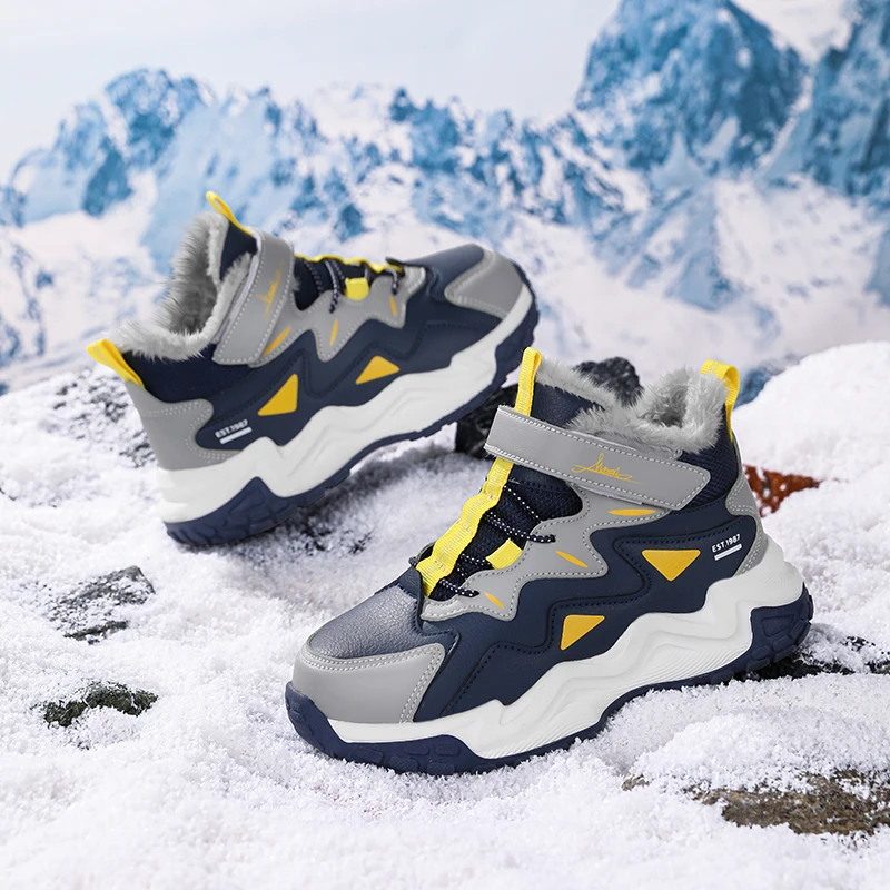 

Winter Kids Sneakers Plush Warm Hiking Boots for Children Non-slip Outdoor Mountain Climbing Shoes Casual Boys Winter Snow Boots