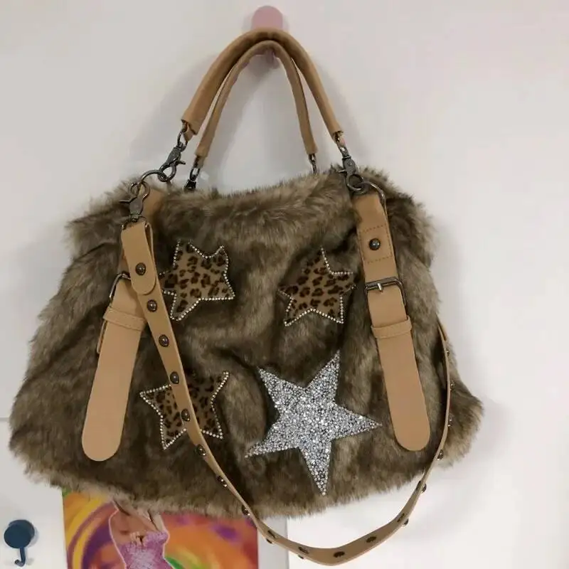 Vintage Y2k Aesthetic Streetwear Women's Handbags Korean Trendy Casual Crossbody Bag Fluffy Cross Dia Shoulder Bags Female
