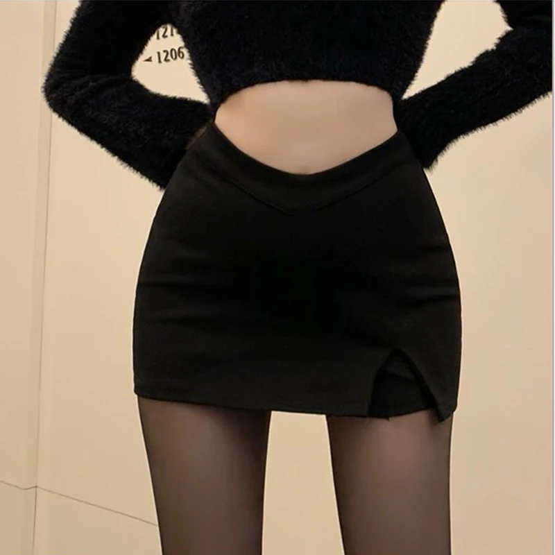 Gidyq Women Sexy Split Shorts Skirt Summer Korean High Waist Office Ladies Mini Skirt Fashion Casual Black A Line Skirts New
