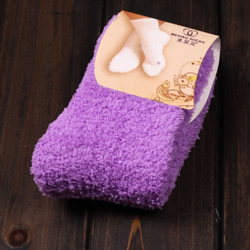 

Women's Bed Socks Pure Color Fluffy Warm Winter Christmas Gift Soft Floor Home Candy Color Coral FLeece Velvet Socks