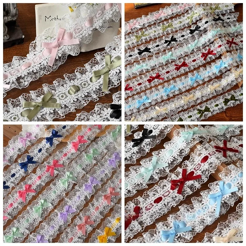 4cm Wide, New High-quality Bow Lace Pleated Lolita Ribbon DIY Lace Accessories Clothing Princess Clothing Handmade Materials