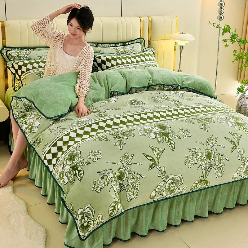 Plush Four-piece Set Leopard Print Duvet Cover Winter Keep Warm Bedroom Bedding Soft Skin-friendly Anti Static Quilt Covers