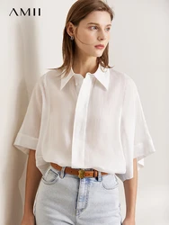 AMII Minimalism Elegant and Youth Woman Blouses 2023 Summer Casual Turndown Collar Women's Shirt Female Shirts & Blouse 12240832