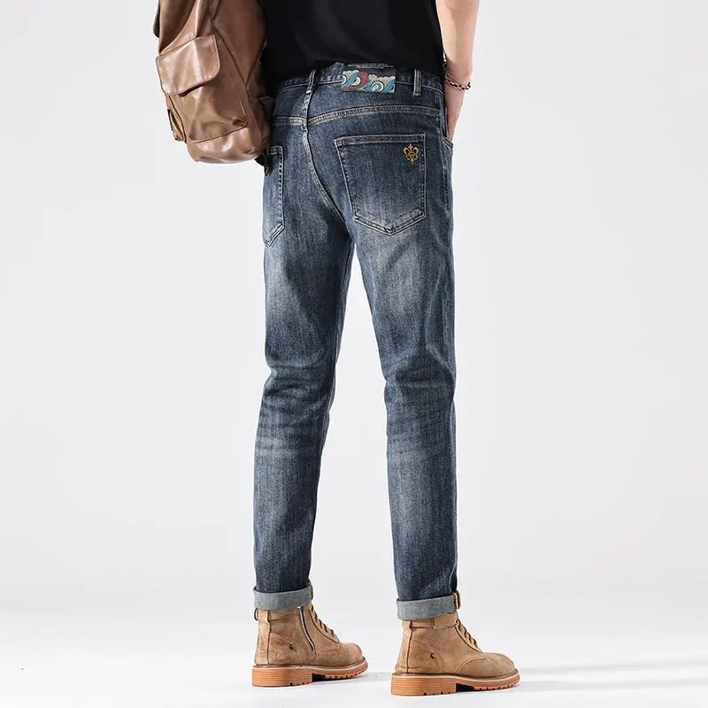 

20252024 New Embroidered Printed Jeans Men, Light Luxury Trendy Fashion Versatile Stretch Slim Straight Long Pants