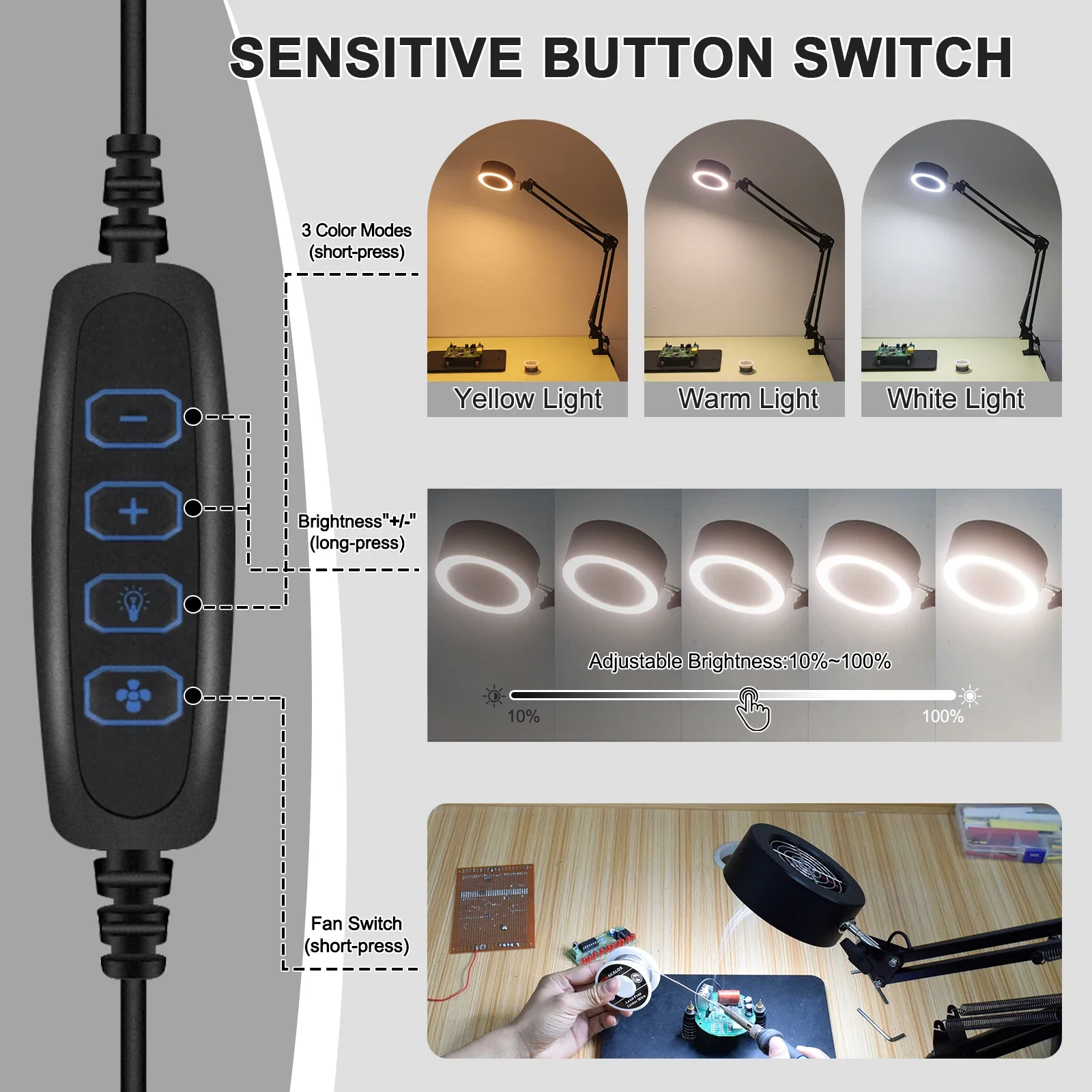 NEWACALOX-Ajustável Soldagem Escape Fumar Aparelho com USB, 3 Cores LED Light, Dispositivo Fumar, Ventilador Filtro de Ar para Solda