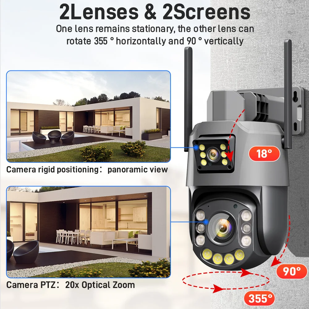 BESDER 6MP Wifi IP Camera PTZ Outdoor Dual Screen 20X Optical Zoom Human Detection Security Protection CCTV Surveillance Camera