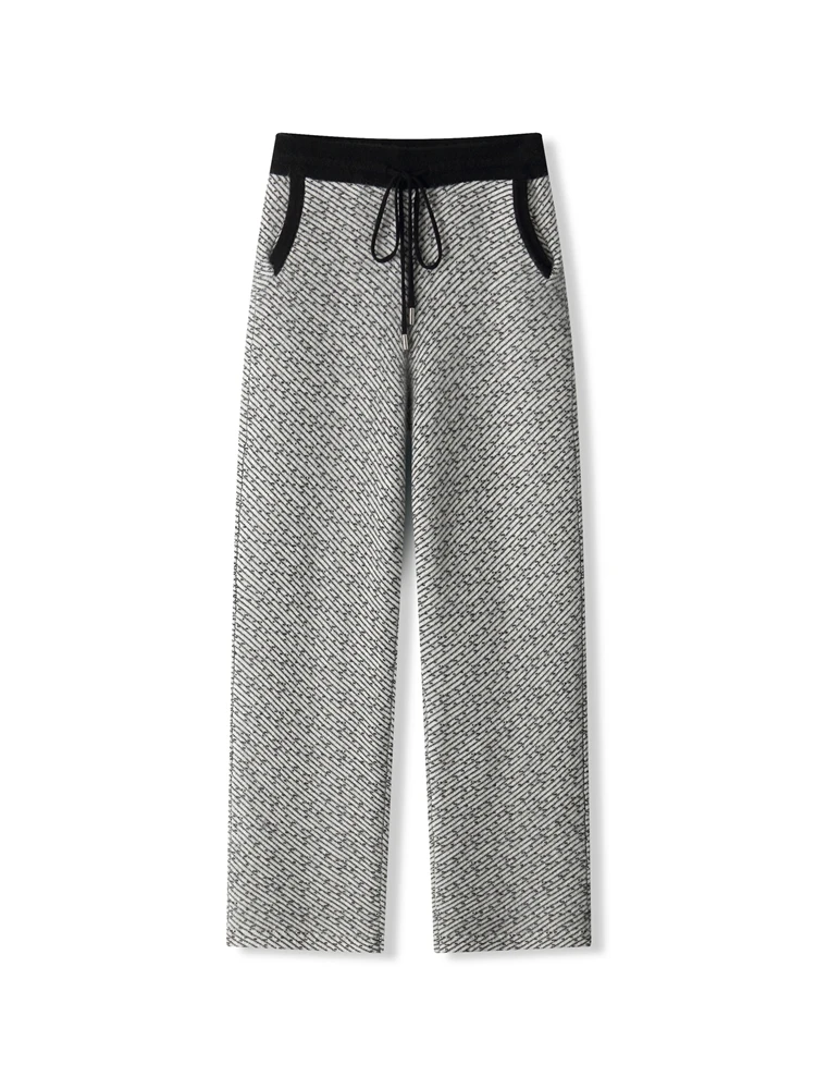 TLOML الرجال 100% ميرينو الصوف تريكو السراويل سميكة الجاكار الذكية بناطيل كاجوال الخريف الشتاء الكشمير مرونة الخصر لينة بانت