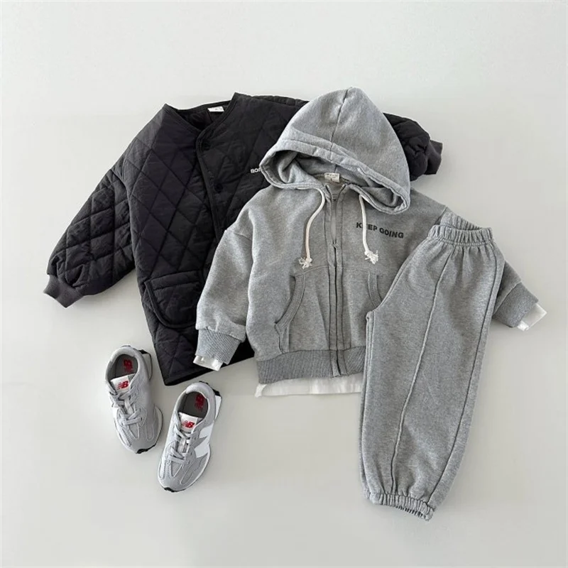 Boys Coat +Pants Kids Suits 2PCS/Set Cotton 2024 Navy Blue Spring Autumn Cotton Jogging Suit Teenagers Christmas Gift Children C