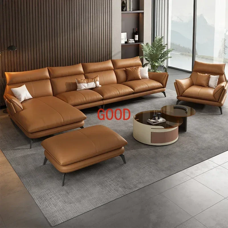 Modern Light Luxury Family Living Room More than Large and Small Apartment Type Imperial Concubine Leather Sofa Combination