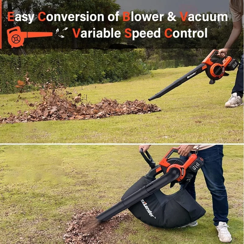 3 in 1 Cordless Leaf Blower & Vacuum with Bag, Brushless Battery Powered Leaf Vacuum Mulcher 40V 170MPH 360CFM 5 Speeds