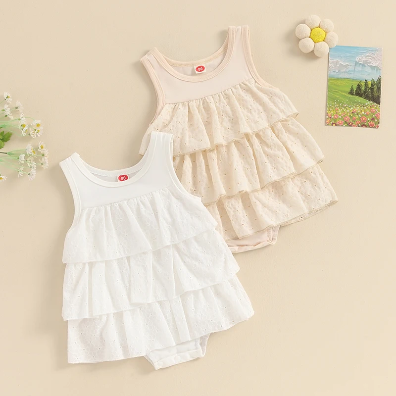 

Newborn Infant Baby Girl Rompers Playsuits Cotton Flower Embroidery Sleeveless Ruffles Jumpsuits Toddler Summer Clothing