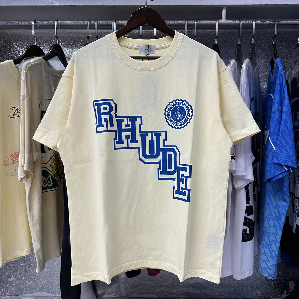 New American Style Streetwear Badge Print Loose Fit round Neck Short Sleeve T-Shirt Pure Cotton Youth Fashion City Walk Casua...