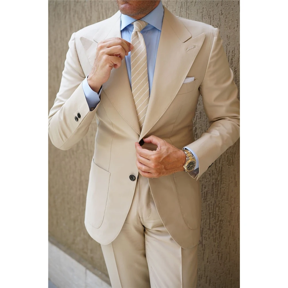 

Gentleman Beige Suit ForMen Formal Party Business Blazer Peak Lapel Wedding Groom Tuxedo 2 Piece Jacket Pants Costume Homme Tie