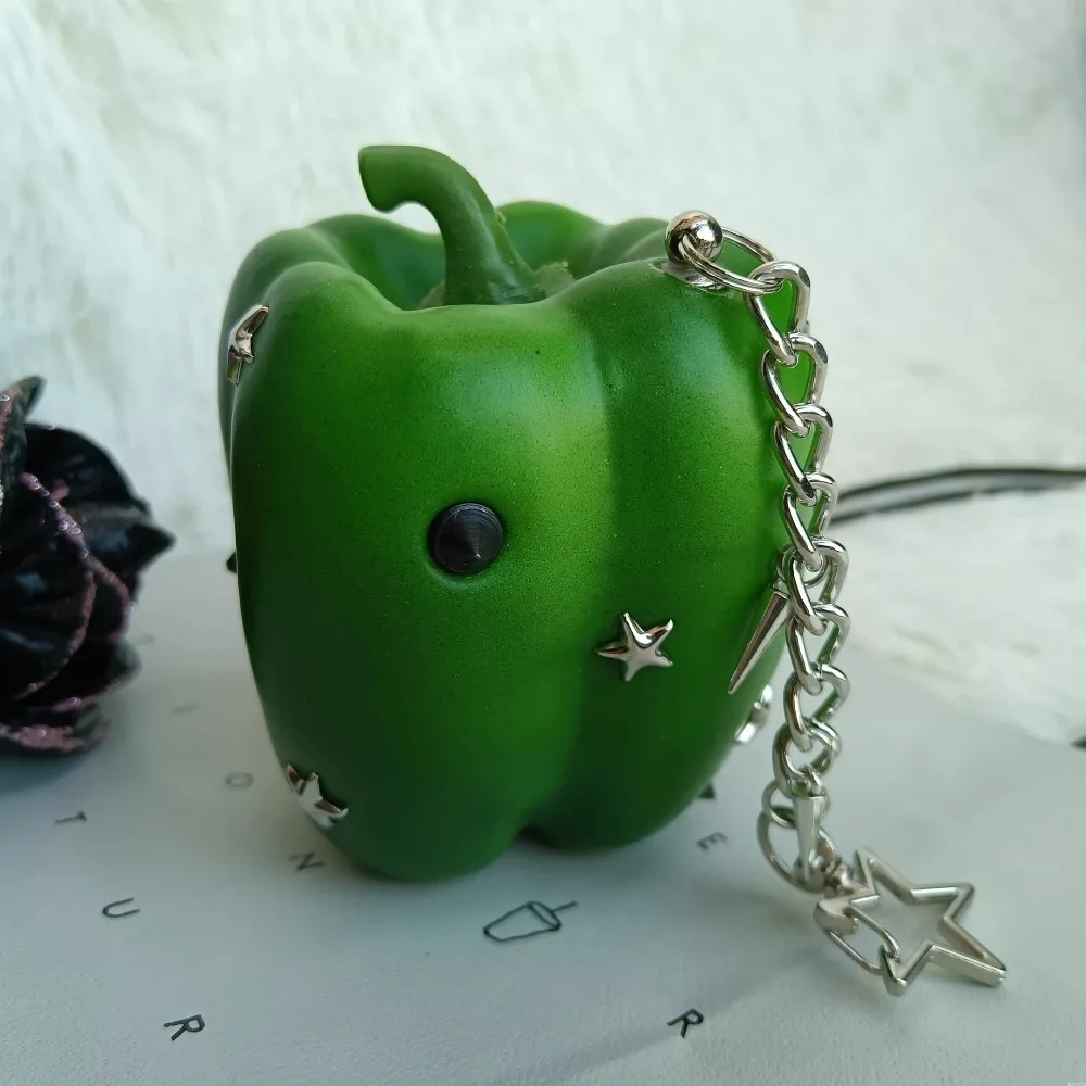 Fashion Y2K Simulation Fruit Keychain Lolita Metal Star Rivet Bag Charm Tomato Punk Pu Fruits Bag Pendant Backpack Decor