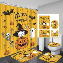 Halloween pendant skeleton 1/4PC shower curtain set waterproof shower curtain and waterproof non-slip carpet,12 hooks included