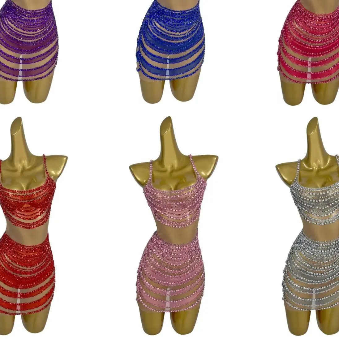 Sparkly Crystals Mini Dress Sexy Sheer Mesh Birthday Party Celebrate Tight Dress Bar Event Singer Show Stage Wear Costume Fanwan