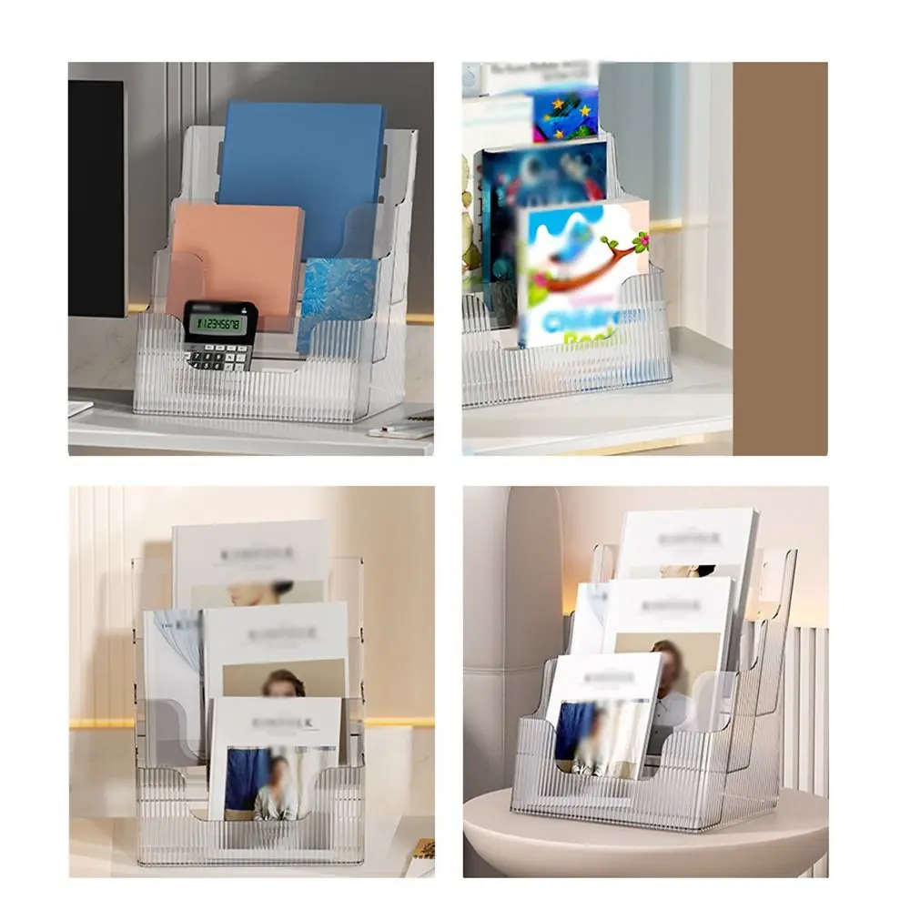 Clear Brochure Display Holder Plastic 3 Tiers Desktop Book Stand Space Saving Anti-slip Pamphlet Flyer Organizer Home Decor