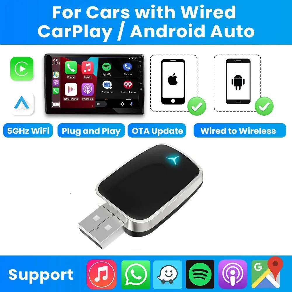 

Универсальный беспроводной адаптер CarPlay Android Auto Smart Mini Box Plug & Play для Nissan - Новейшая технология, автомобильный аксессуар