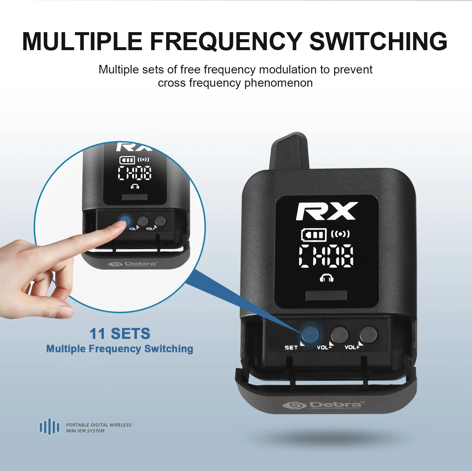 نظام IEM اللاسلكي Debra ST-mini UHF الاحترافي، شاشة داخل الأذن قابلة لإعادة الشحن للموسيقيين، DJs والبث، كريستال واضح لذلك