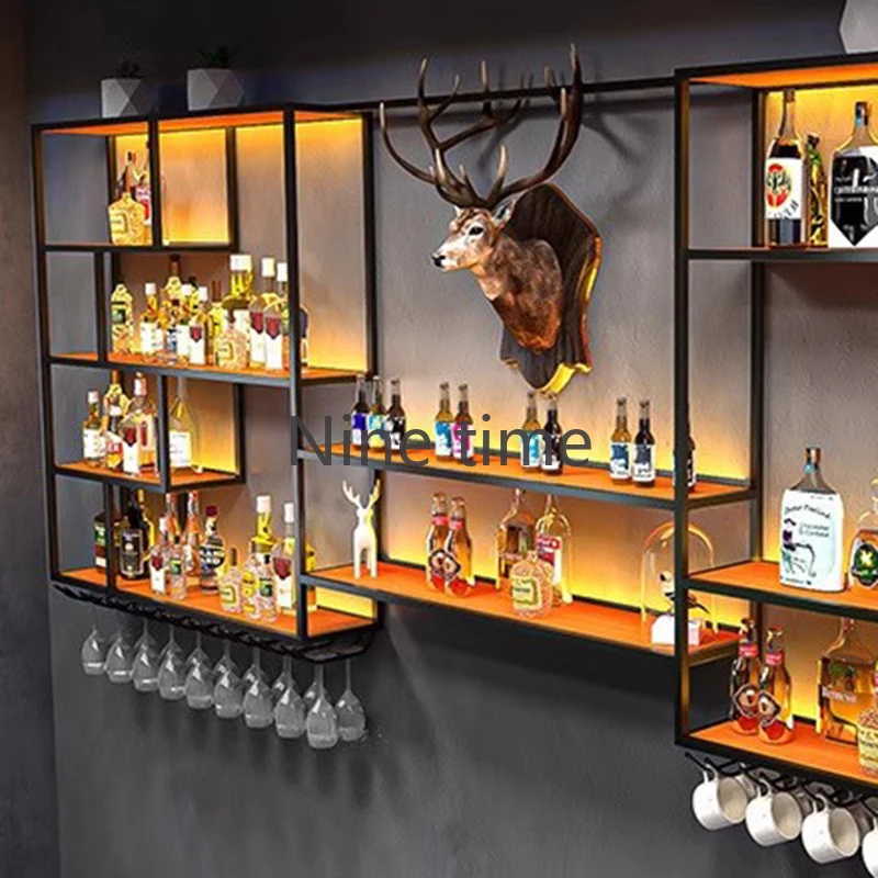 Furniture To Assemble Coffe Bar Organizer Wine Bottle Rack Wall Shelf Whiskey Display Shop Cabinet Liquor Storage Column Corner